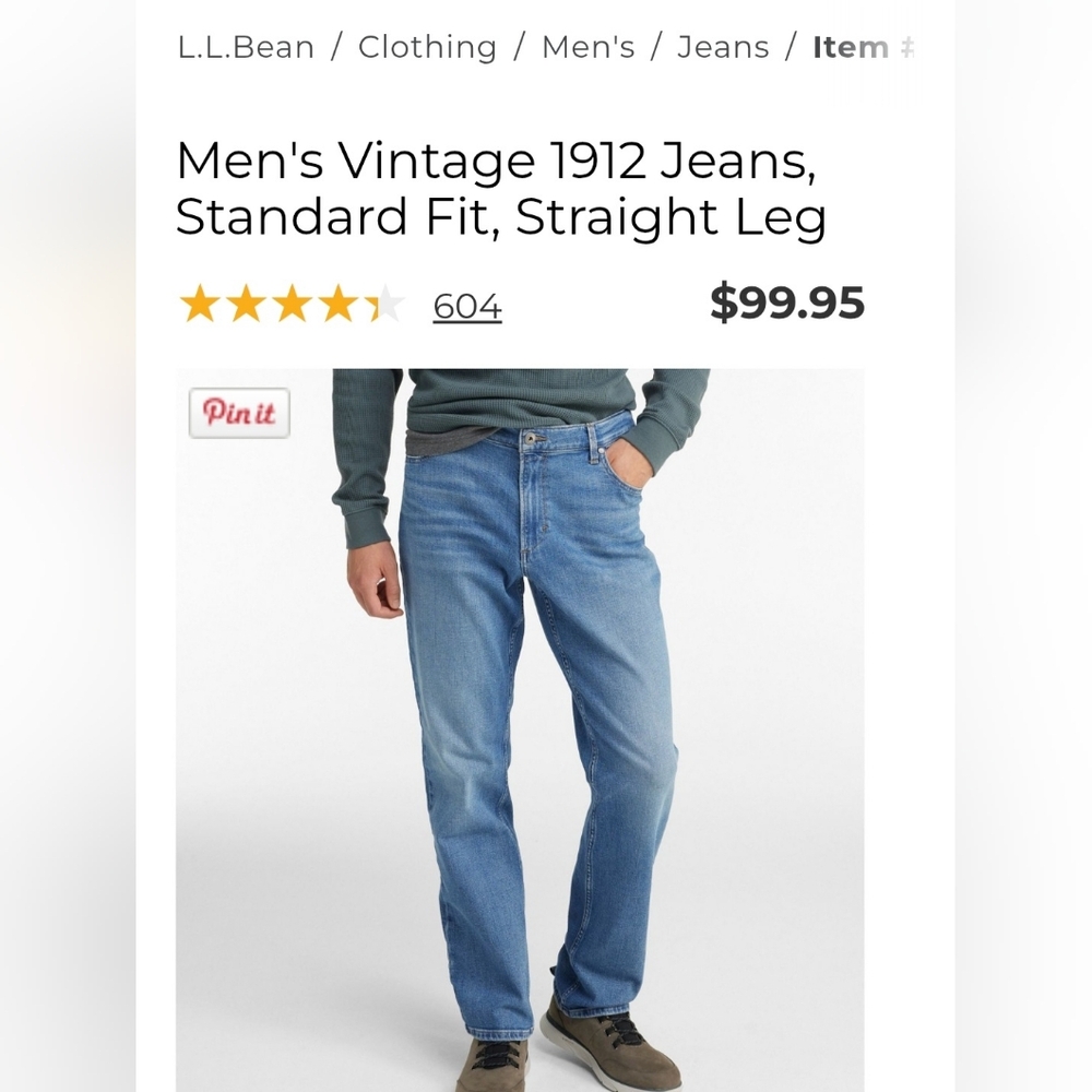 L.L. Bean 1912 Men's Jeans 33×34 - Picture 4 of 6